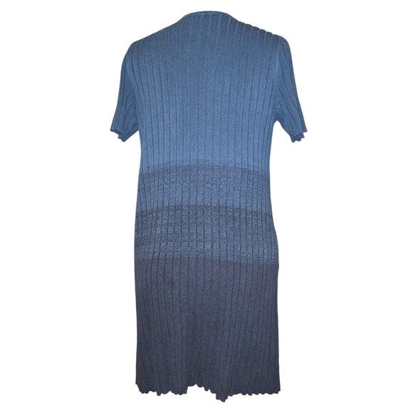 Peruvian Connection Textured Knit Pima Cotton Cap Sleeve Midi Dress Teal Ombre L - Picture 7 of 7